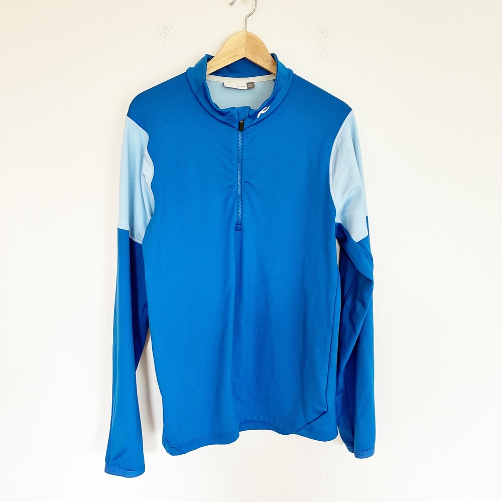 KJUS Diamond Fleece Half-Zip Mens 52 L Blue Colorblock Technical Pullover